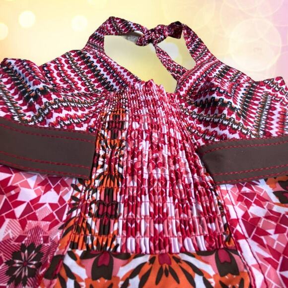 Athleta Red & Orange Abstract Mod Pattern High Stretch Halter Athletic Dress 4 - Picture 7 of 11